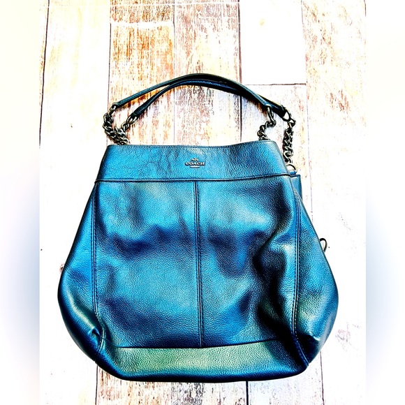 Coach metallic blue pebble leather shoulder bag‎ - Picture 1 of 8